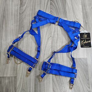 Honey Birdette Kukuro Electric Blue Bondage Suspender Garter Belt Size XS